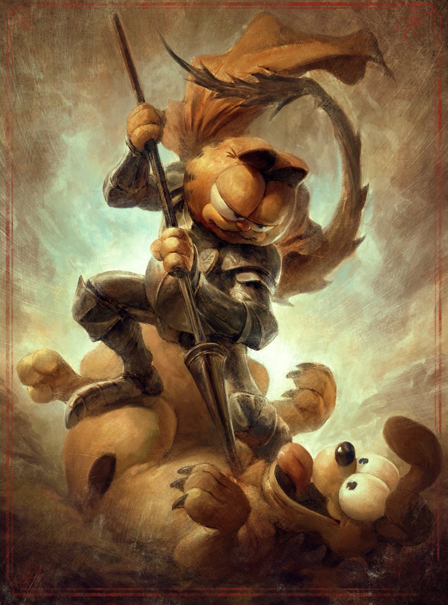 DaveRapoza's tweet photo. Saint Garfield and the Dragon https://t.co/gaKBVNgeBc