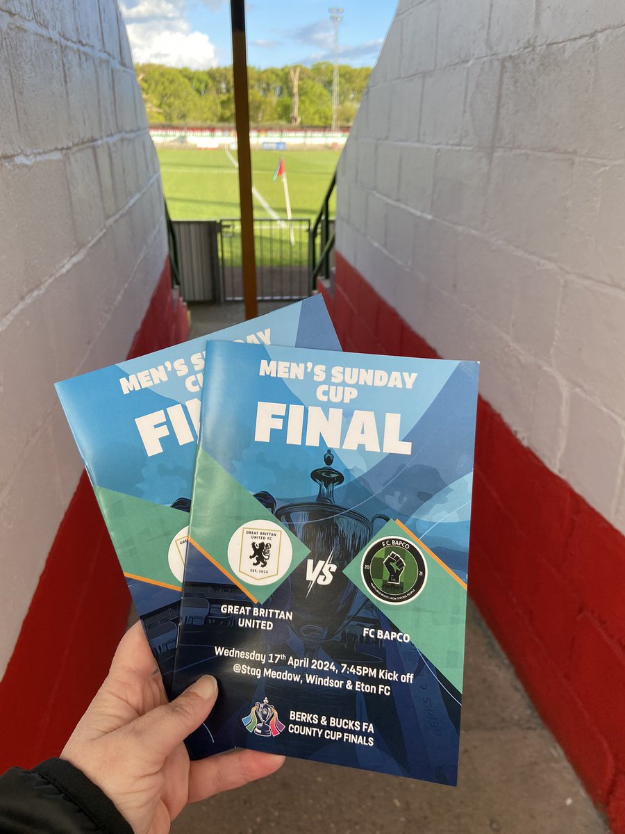 ⚽️ FINAL | Tonight’s the night!

@Greatbrittanutd take on @fcbapco in the Men’s Sunday Cup Final! 🏆

1 hour until kick-off here @WindsorEtonFC 

#BBFACountyCups