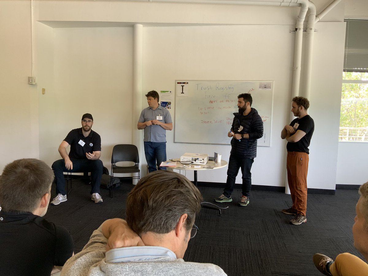 Drummond Reed (@drummondreed) on Twitter photo Day 2 of #IIW 38: session the hot topic of #trust #registries: <a href="/mathieu_glaude/">Mathieu Glaude</a>, <a href="/TelegramSam/">Sam Curren</a>, Andor Kesselman, and <a href="/Tweetddale/">Alex Tweeddale 🆔⚛️</a>. Covering: X.509 PKDs, DNS-based TRs, CTE (Credential Trust Establishment), ToIP TRP (Trust Registry Protocol), OpenID Federation, TRAIN, and DID Whois. Day 2 of #IIW 38: session the hot topic of #trust #registries: <a href="/mathieu_glaude/">Mathieu Glaude</a>, <a href="/TelegramSam/">Sam Curren</a>, Andor Kesselman, and <a href="/Tweetddale/">Alex Tweeddale 🆔⚛️</a>. Covering: X.509 PKDs, DNS-based TRs, CTE (Credential Trust Establishment), ToIP TRP (Trust Registry Protocol), OpenID Federation, TRAIN, and DID Whois.
