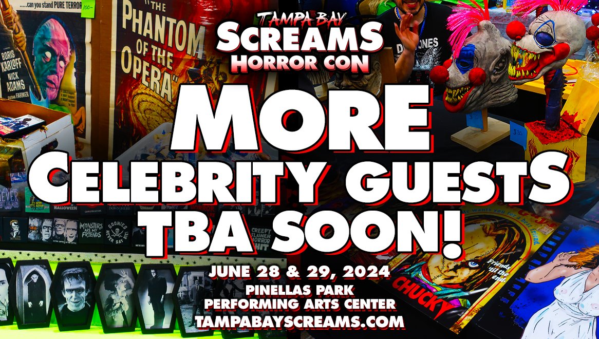Please Repost on X! Tampa Bay Screams has another Special Celebrity Guest announcement coming up soon! Be sure to tell friends/family members who are horror, sci-fi, sword & sorcery, and B-movie fans and ask them to follow @TampaBayScreams