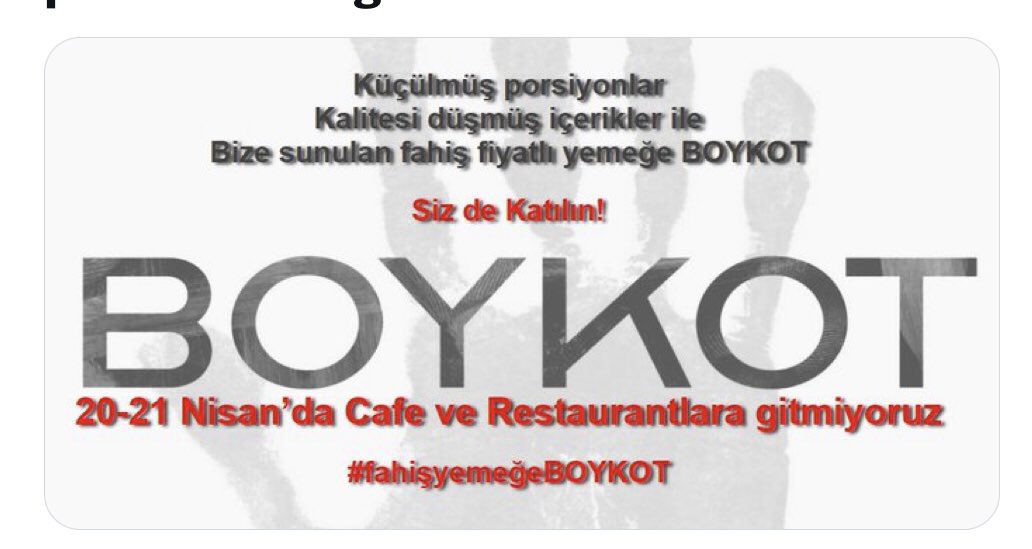 Maliyetler yüksek anladık da artık tadı kaçtı fırsatçılığa döndü 20/21 Nisan Cafe ve Restaurantlara gitmiyoruz #fahişyemeğeBOYKOT