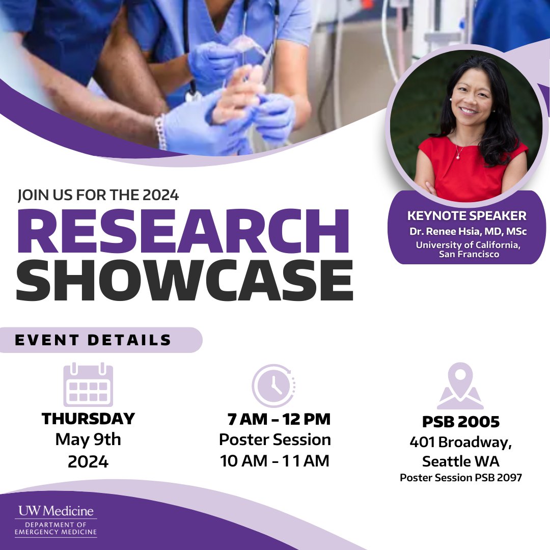 Join us May 9th for our annual Research Showcase! 🔬Faculty, residents, and members of the research team will be presenting a selection of their recent work. We're also honored to have Dr. Renee Hsia of @ucsfdem as our keynote speaker. We hope to see you there!