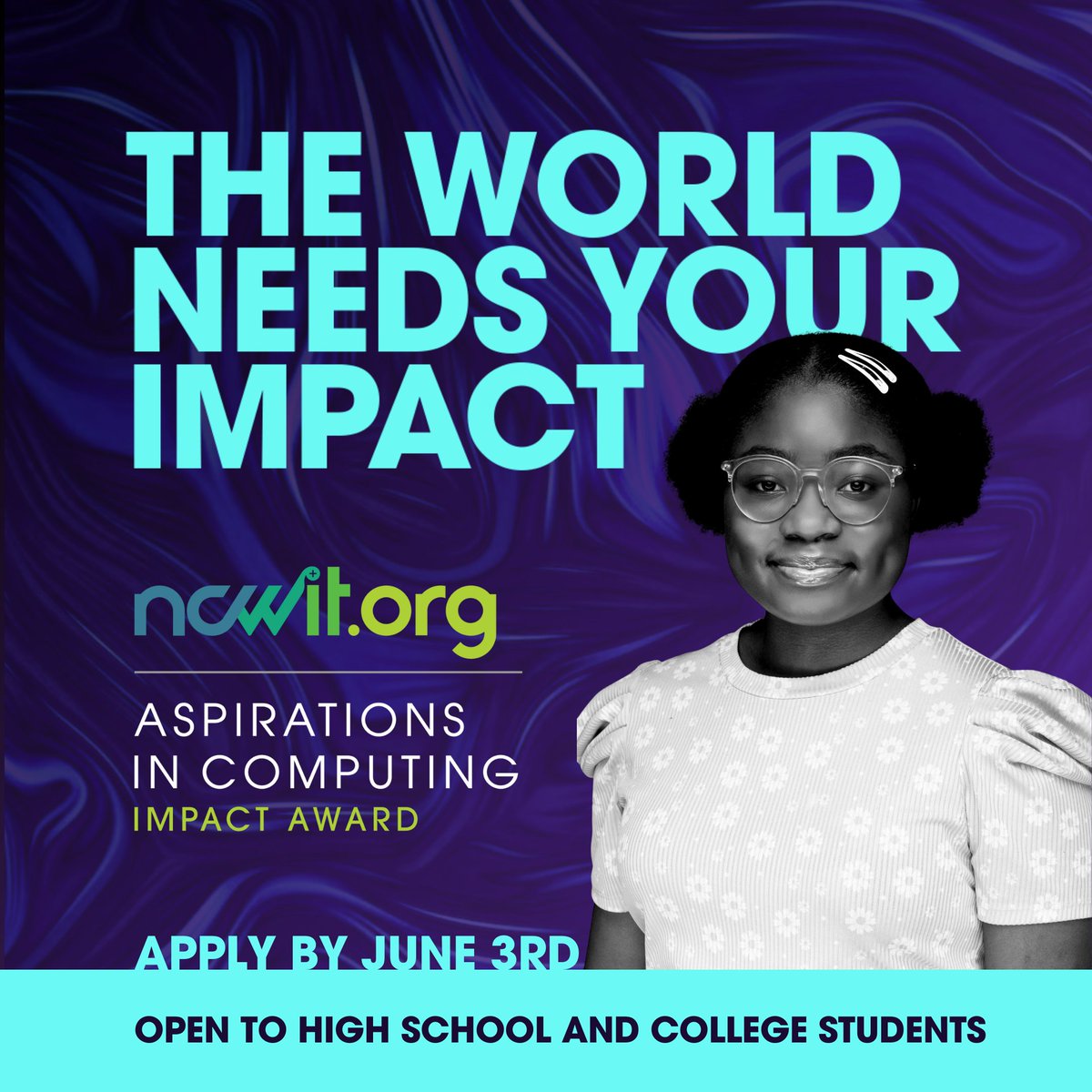 Change-making 2024 #NCWITAiC Impact Award winners receive: 💸 $500 — either for a person or 501c(3) non-profit organization 🏅 An Aspirations in Computing Impact Award certificate 🎆 Recognition on @NCWIT websites and social media Apply by June 3rd: aspirations.org/impactaward
