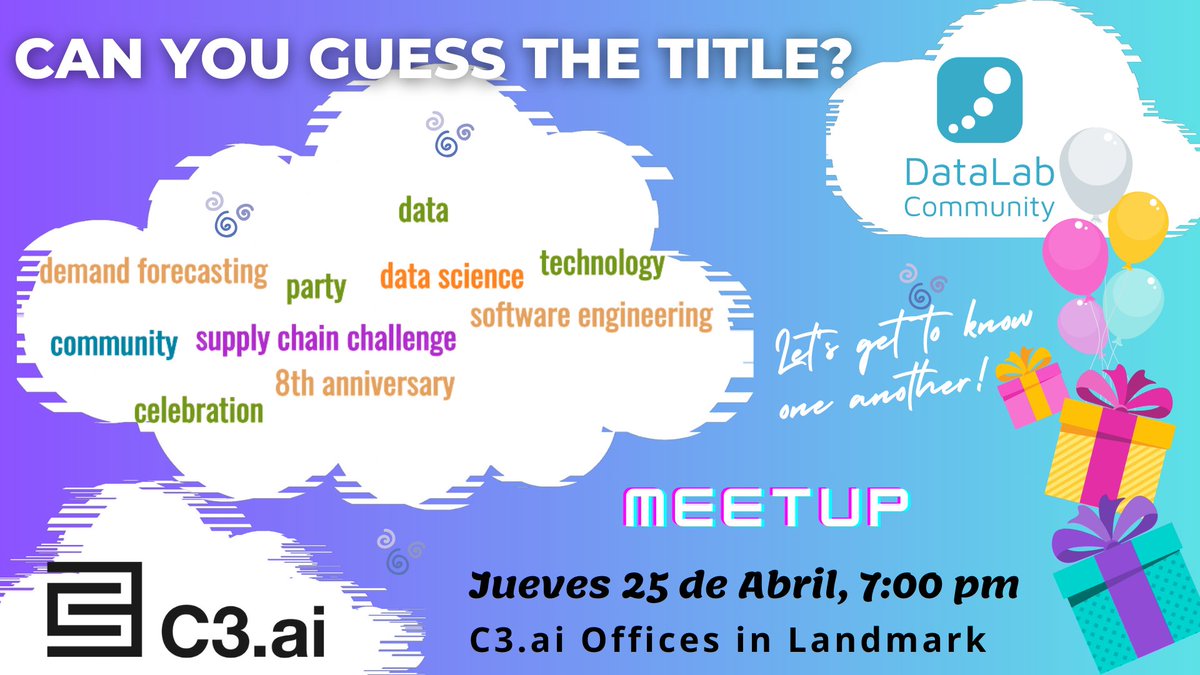 DataLabMx's tweet image. Habemous meetup! 
Tendremos pláticas interesantes, diversión, sorpresas, y mucho más!
Estas list@ para adivinar el titulo de la meetup? tendremos un premio especial para la persona ganadora.
Challenge your friends and see who can guess the title correctly!
eventbrite.es/e/can-you-gues…