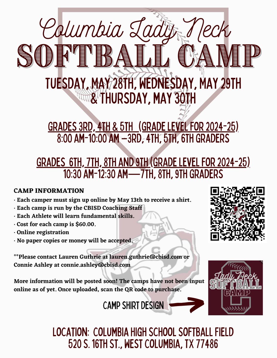 Summer camp registration is now open! 
Link to sign up:
cbisd.com/departments/at…

<a href="/CHSAthl/">Columbia Athletics - Ride For The ‘C’</a> <a href="/CBISDTx/">Columbia-Brazoria</a>