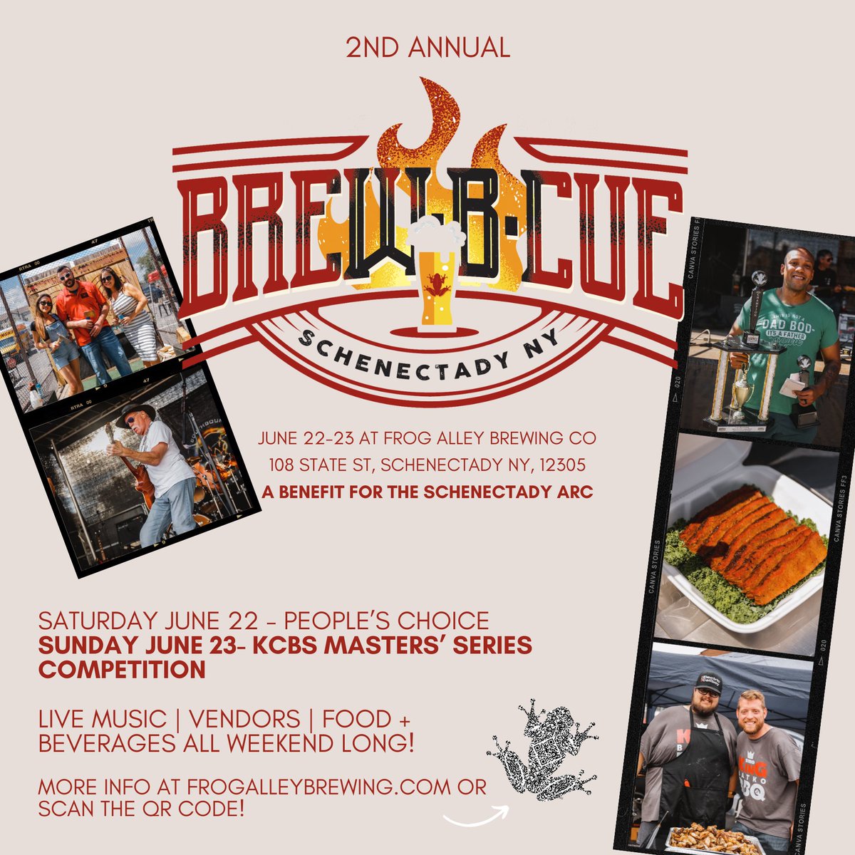 The countdown is on! The 2nd Annual Frog Alley Brew-B-Cue Cookoff is coming back to Schenectady, NY on June 22-23🔥 You know you want to be there for all of it! Learn more and register your team at: frogalleybrewing.com/team-informati…