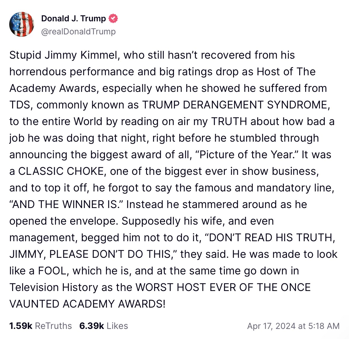 'Stupid Jimmy Kimmel, He was made to look a FOOL, WHICH HE IS.' 🤣😂