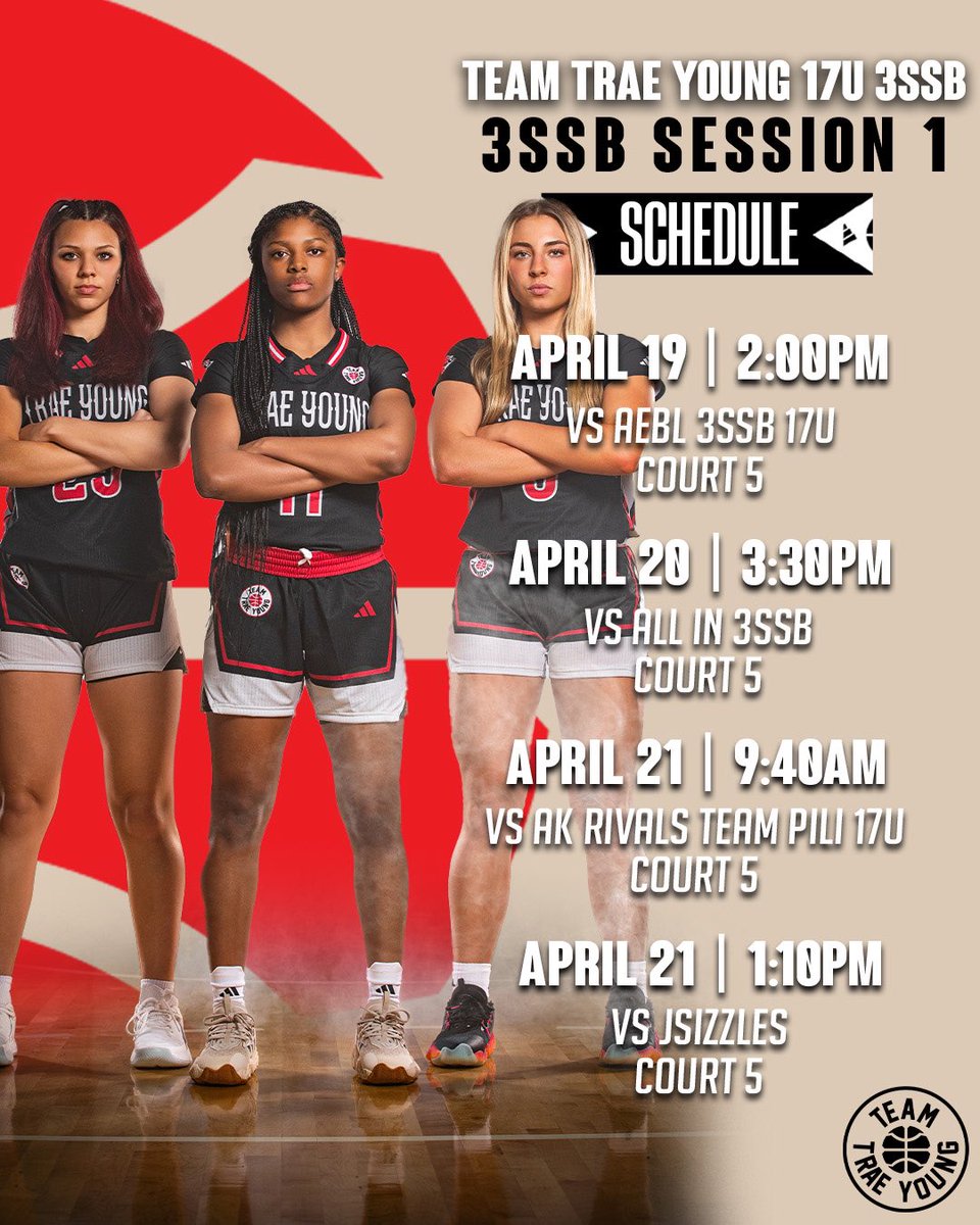 teamtraeyoungg's tweet photo. 17U 3SSB - Schedule 

📍 Bryan TX 
🛑 Session 1 
🤝🏽 @3SSBGCircuit 

⛹🏽‍♀️ @ENiyahhoops_3 
⛹🏽‍♀️ @MaddiStewart10
⛹🏽‍♀️ @KaytenDonley
⛹🏽‍♀️ @rieyandesouze
⛹🏽‍♀️ @Maya_Thompson2
⛹🏽‍♀️ @KeziahLofton32
⛹🏽‍♀️ @mathurin2025
⛹🏽‍♀️ @SelehHarmon
⛹🏽‍♀️ @KinleyMears

#TeamTraeYoung https://t.co/aJSL3MZxwq