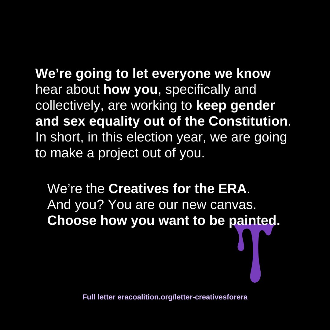 Creatives Unite for the Equal Rights Amendment to put Biden and Congress on notice and do the right thing for the people of the U.S. Read the full letter at eracoalition.org/letter-creativ… #CreativesForERA #ERANow