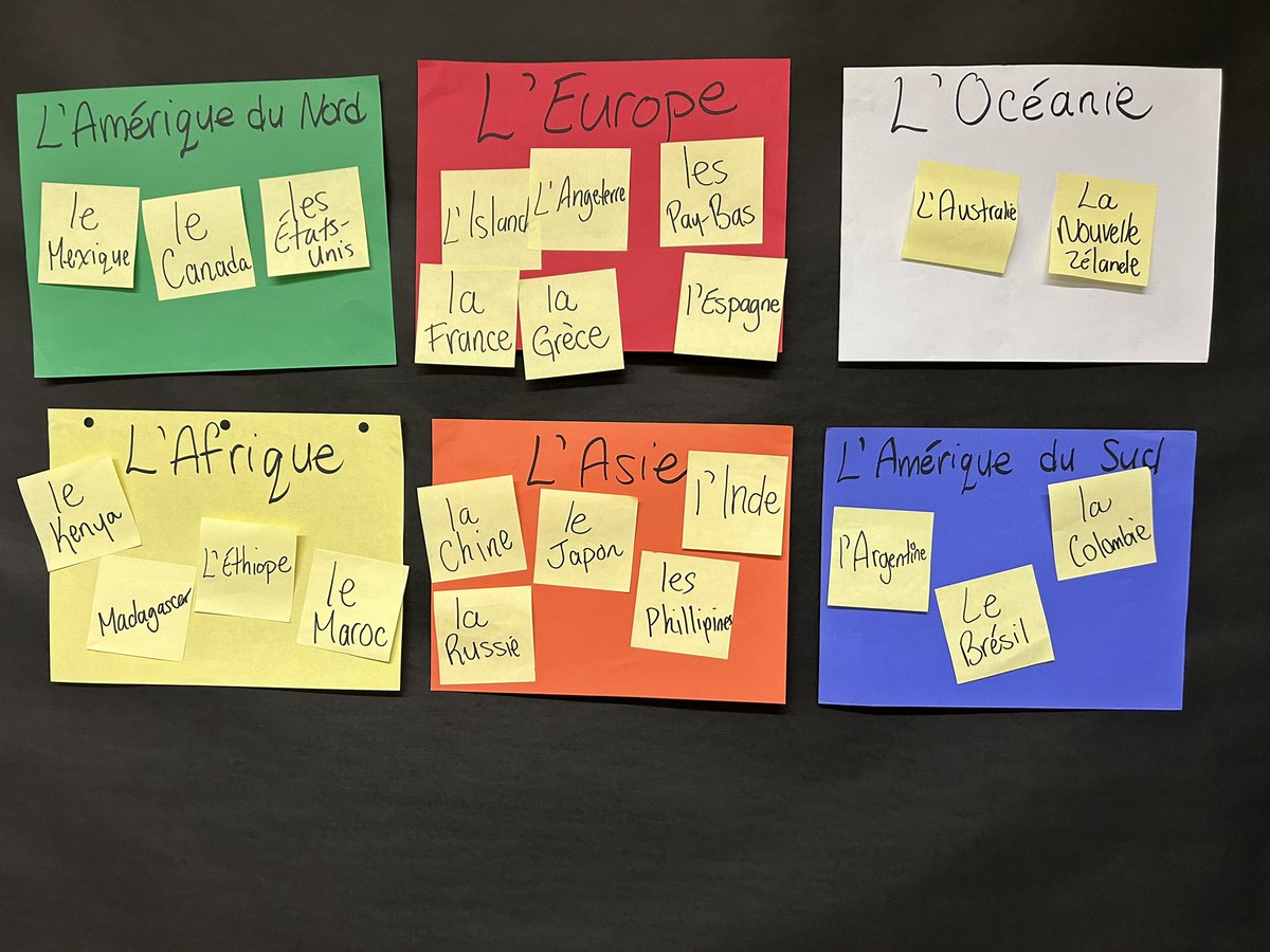 tsetsenis's tweet image. Students in grade 7/8 are learning how to say countries and continents in French. They loved walking around the room and figuring out which continent each country was in. @IonviewPS
