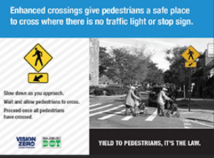 Safer to use the crosswalk if available. Pavement to safety.