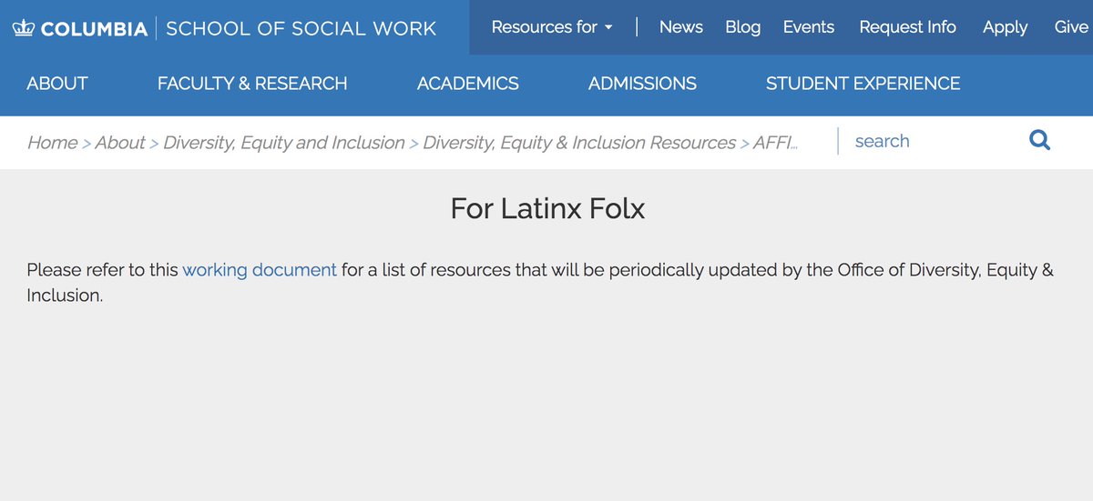 The page has since been deleted, but here's an archive from December 2023 from @Columbia University: 'For Latinx Folx' Double whammy! web.archive.org/web/2023120403…