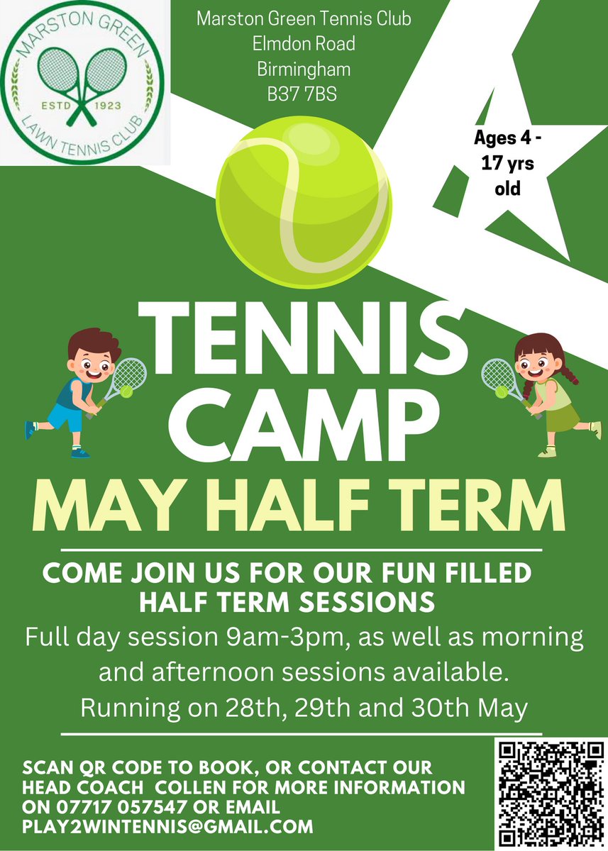 A great opportunity for tennis coaching over the May half term.