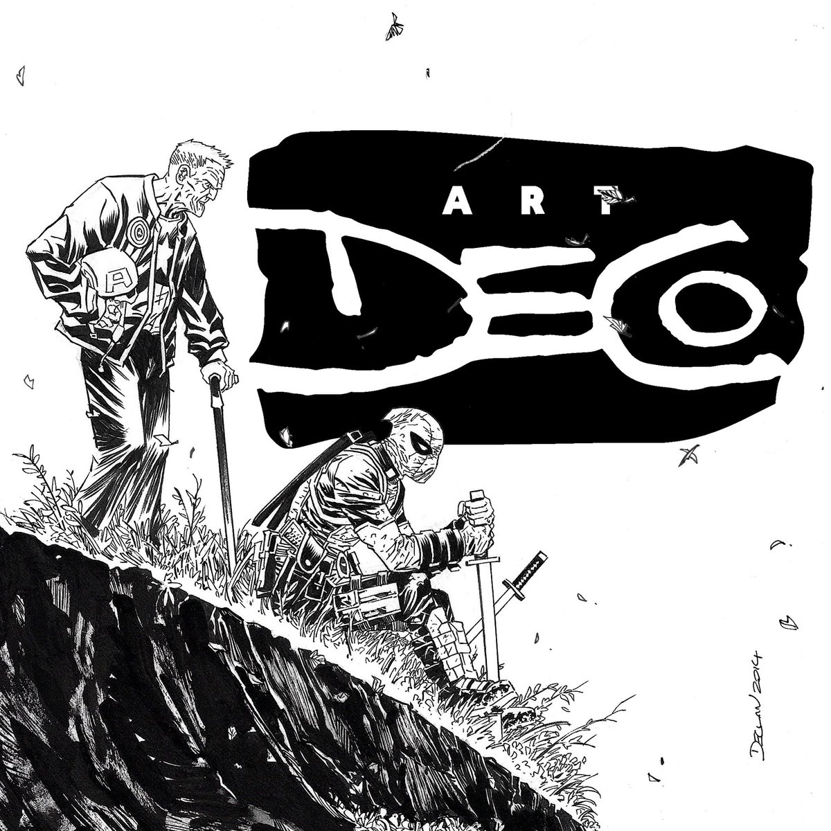 The sun's gettin real low on our first ART DECO original art collection! Currently available covers and interior pages from my contributions to DEADPOOL and WOLVERINE will enter the vault Weds 4/24 . All So get over to declanshalvey.com/store/ &pick up a piece while you still can!