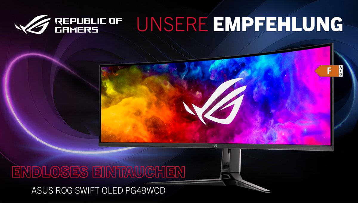 alternate_de's tweet image. #ALTERNATE empfiehlt! 🤓☝🏼 bit.ly/3VRFllj

Der @asusrogde PG49WCD überzeugt mit 49" Diagonale, 144 Hz OLED-Panel mit 5.120 x 1.440 Pixeln &amp;amp; unfassbaren 0,03 ms Reaktionszeit (GtG). 🎮🖥️🌈

Zusätzlich gibt's aktuell den RPG-Hit #DragonsDogma2 gratis mit oben drauf! 😊