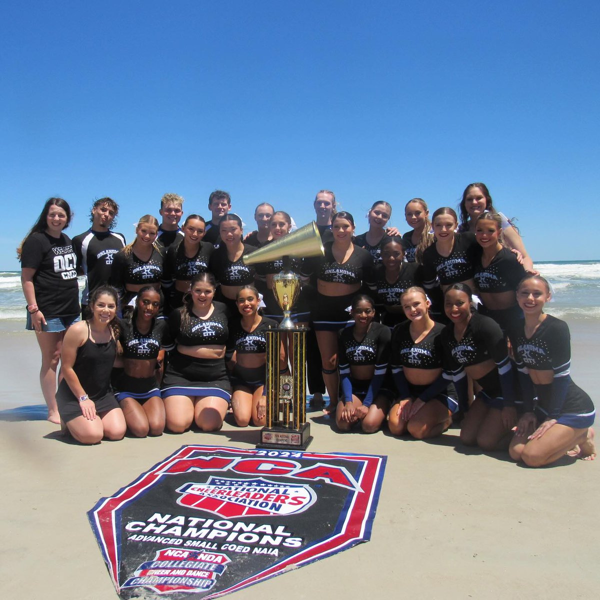 Congratulations to the OCU Cheer Squad on winning the 2024 Advanced Small Coed NCA National Championship! 🌟 With STUNT, Pom and Cheer's big wins over the weekend, OCU Athletics has now earned 76 total national championships and have won at least one for 31 straight years! 🏆