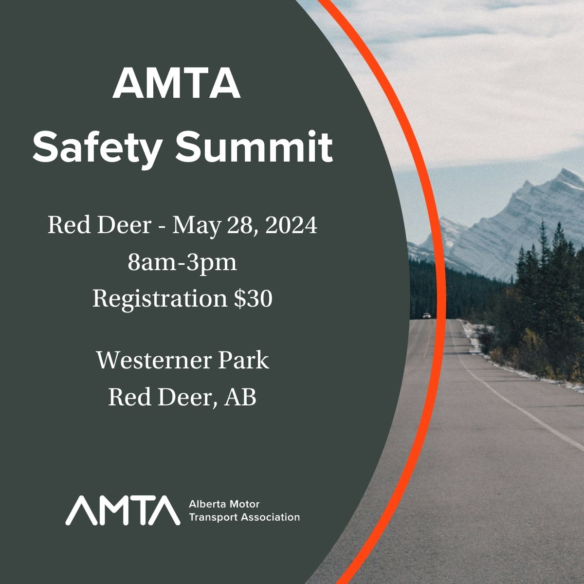 AMTA's Red Deer Safety Summit will take place on May 28. Join us for a full day of content including a keynote, sessions with WCB & Trucking HR Canada, & more. Network with like-minded transportation professionals & explore our tradeshow. Register now: ow.ly/xQ8b50R7M0W