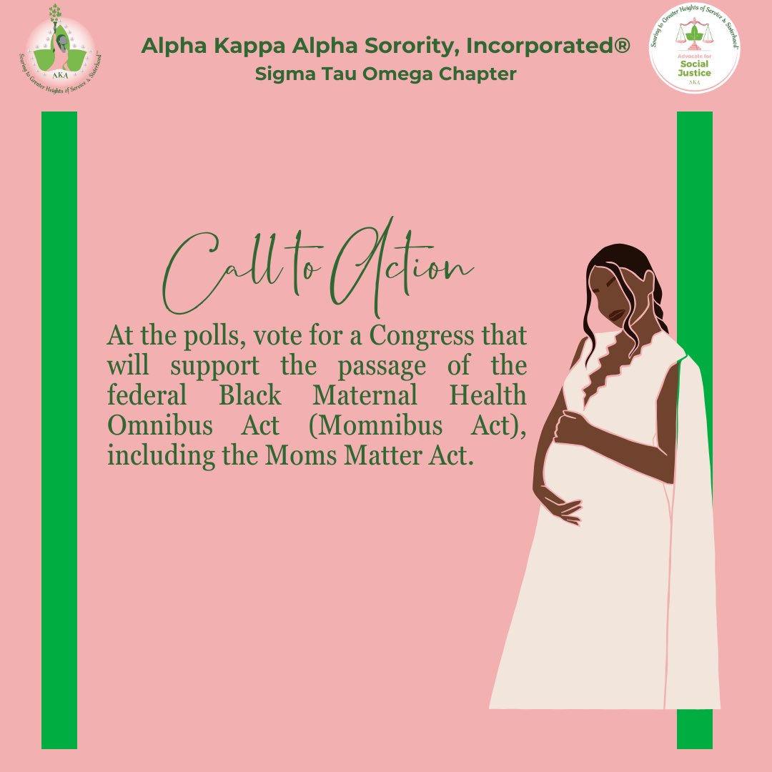 The time is now for legislatures to make critical investments in social determinants of health that influence maternal health outcomes, like housing, transportation, and nutrition.
Share this post and using the hashtags #BMHW2024 and #BlackMamasMatter. @MidAtlanticAKA