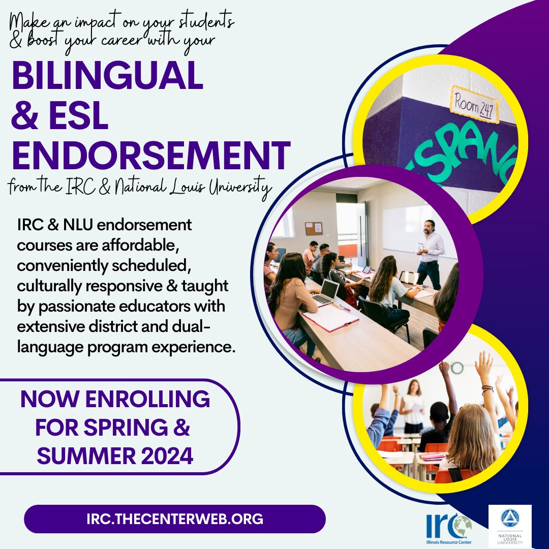 IRC & NLU endorsement courses are affordable, conveniently scheduled, culturally responsive & taught by passionate educators with extensive district and dual-language program experience. Now enrolling for Summer 2024. Register today! irc.thecenterweb.org/professional-l…