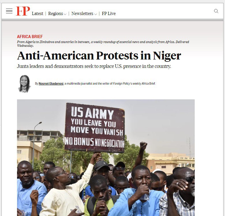 The Americans demanded that Niger choose a side in the Ukrainian conflict - and Niger chose Russia

Hundreds of people protested in Niger's capital Niamey over the weekend, demanding that US troops leave the country. And just 2 days before that, Russian air defense systems and…