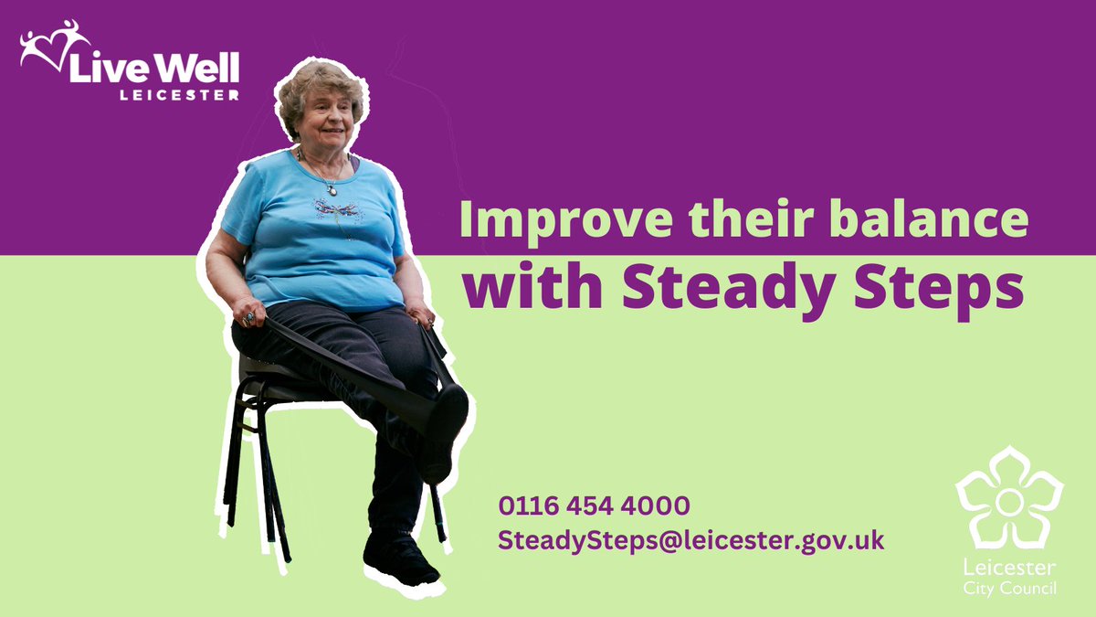 Do you worry about your Mum or Dad having a fall? Steady Steps is a FREE exercise class that helps over 65-year-olds to find their confidence again. Visit our website to find out more information 👇 livewell.leicester.gov.uk/steady-steps/ Or call us on 0116 454 4000.