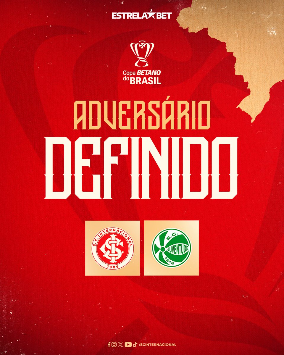 SCInternacional's tweet photo. 𝐀𝐃𝐕𝐄𝐑𝐒𝐀́𝐑𝐈𝐎 𝐃𝐄𝐅𝐈𝐍𝐈𝐃𝐎! ✅

O Inter irá enfrentar o Juventude pela terceira fase da @CopaDoBrasilCBF. Datas e horários serão divulgados em breve. 🔜📅

𝐏𝐑𝐀 𝐂𝐈𝐌𝐀 𝐃𝐄𝐋𝐄𝐒, 𝐂𝐎𝐋𝐎𝐑𝐀𝐃𝐎! ❤🤍 https://t.co/esz6oOrvjh