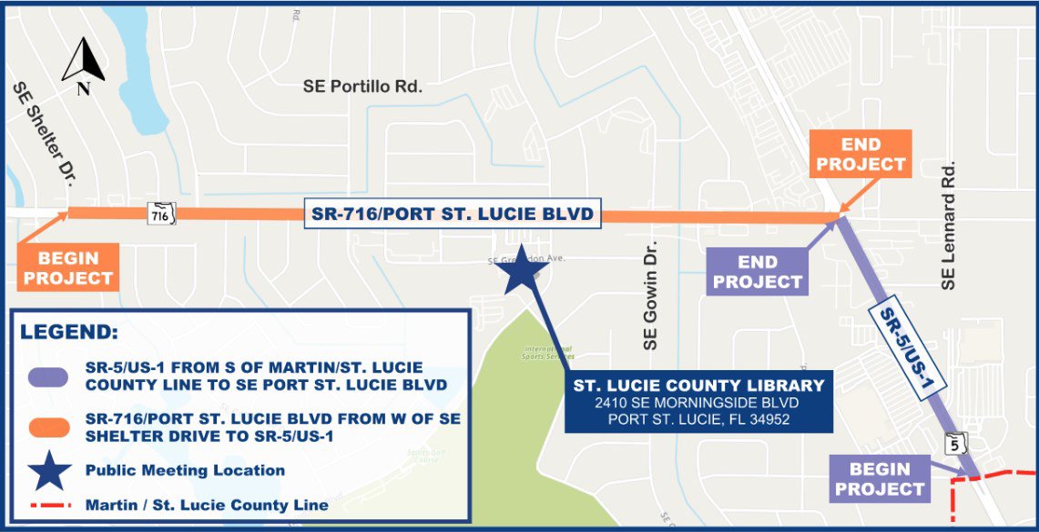 FDOT is hosting a public meeting for the proposed resurfacing projects on US 1 and SE Port St. Lucie Boulevard in @stluciegov @CityPortStLucie! Join us on April 25 at 6 p.m. Project website and public meeting info: ow.ly/38lN50Ri6mN