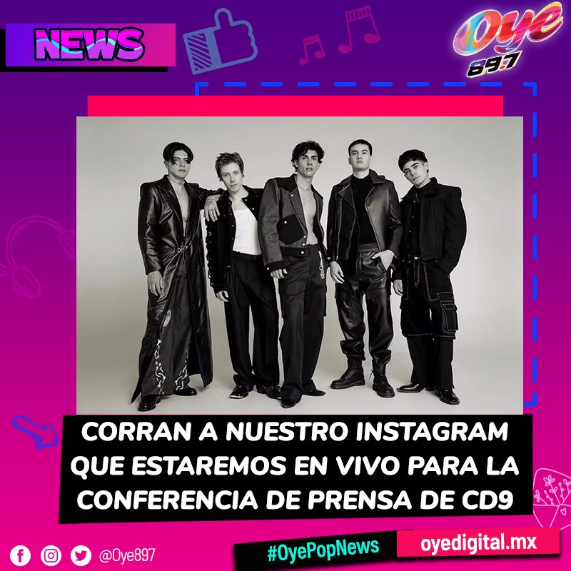 #OyePopNews Pendientes de nuestro Instagram que estaremos haciendo live de la conferencia de prensa de @CD9 😎🎶 ¿Nuevas fechas? ¿Otra en la arena? #CD9EnOye #Oye897fm #CD9