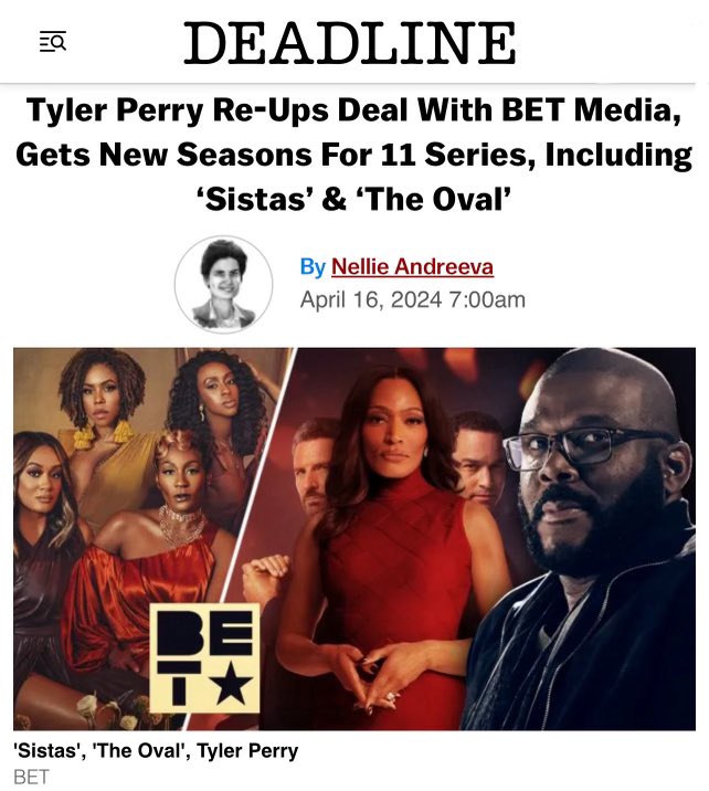 tylerperry's tweet image. All of this is because of you!!

SISTAS is and has been the number one series across ALL TV among Black audiences and we also have five of the top 10 series on cable among Black viewers. 
You, my audience, and the thousands of people who may have never gotten a chance in this…