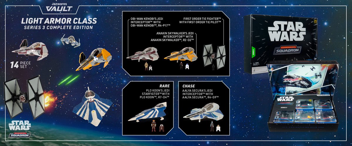 Still hunting for Rare and Chase vehicles from Star Wars Micro Galaxy Squadron? Our new set at JazwaresVault.com has ALL Series 3 Light Armor Class vehicles 🌟 Available on April 24. 

#JazwaresVault #StarWars #MicroGalaxySquadron #Jazwares