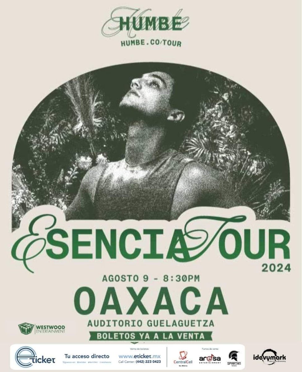 💚 <a href="/Humbe/">Humbelani</a>.Wav
Esencia Tour ❤️‍🔥
📆 9 agosto 
🏟️ Auditorio Guelaguetza 

🎟️ Boletos Ya Disponible en <a href="/eticketmx/">e Ticket Mx</a> 

@idevymark
@aresaentertainment
@Westwoodentt