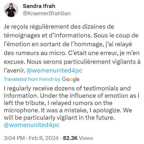 Sandra Ifrah, part of the Zionist propaganda front 'Women United for Peace', said on French TV that a 13 year old Israeli girl was raped by 67 Palestinian men as proven by the discovery of 67 DNA samples in her. Millions saw it. Hours later she admitted she lied and made it up