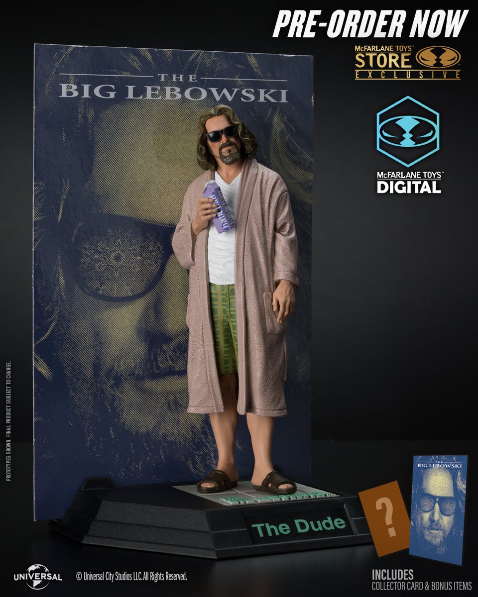 THE DUDE from The Big Lebowski Limited Edition 6' scale posed figure WITH a McFarlane Toys Digital Collectible is available for pre-order NOW exclusively at McFarlane Toys Store!
➡️ bit.ly/TheDudeMTDMM-M… 

#McFarlaneToys #TheDude #TheBigLebowski #NBCUniversal #MovieManiacs #MTD