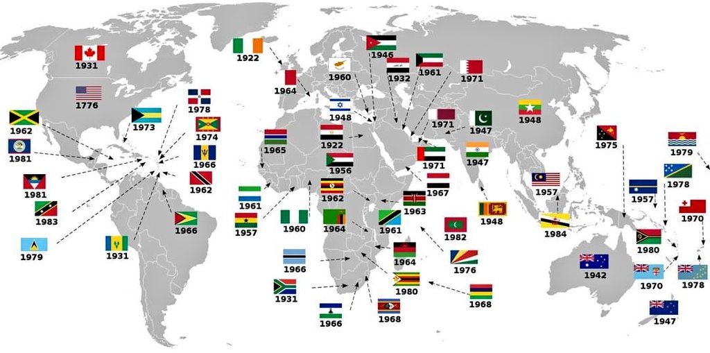 Independence from Britain is celebrated somewhere in the world roughly every six days. Here's a map of every country that has gained independence from the UK (British Empire). #British #CrimesOfBritain #Empire #Map #India #Gandhara #Indus #Pakistan #History #Encyclopedia