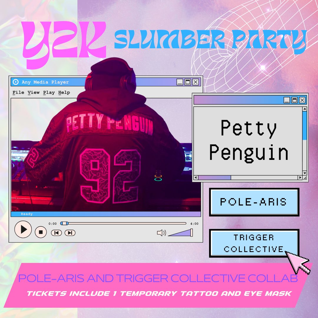 TriggerCo's tweet image. Petty Penguin’s ensures that there’s something for everyone 💃

He blends genres like Hard Trap, Hard Club, and Hard Techno to push boundaries and break barriers with every track 🎶

Make sure to catch Petty Penguin in the mix at our Y2K Slumber party on Saturday, May 4th 😴🥳