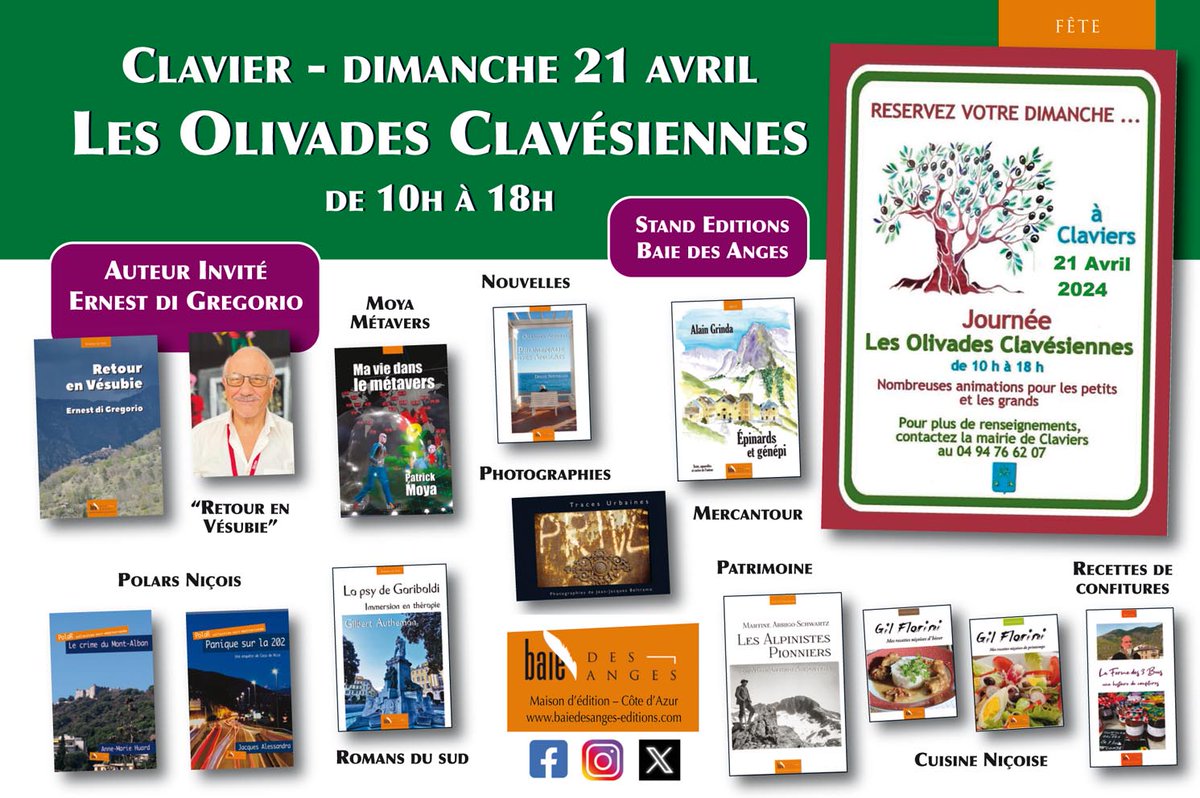 Dimanche 21 avril 'Les Olivades Clavésiennes' stand @bdaedit #Baiedesangeseditions #polarnicois #romandusud on vous attend 👍