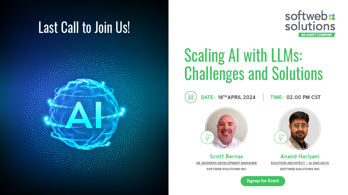 Just a quick reminder to book your spot for our not-to-be-missed event on April 18, 2024, at 2 pm CST: 'Scaling the Future: AI & Large Language Models (LLMs).' 
Sign up today and be part of the future! bit.ly/49ra9g0

#FutureOfAI #Innovation #TechTalk