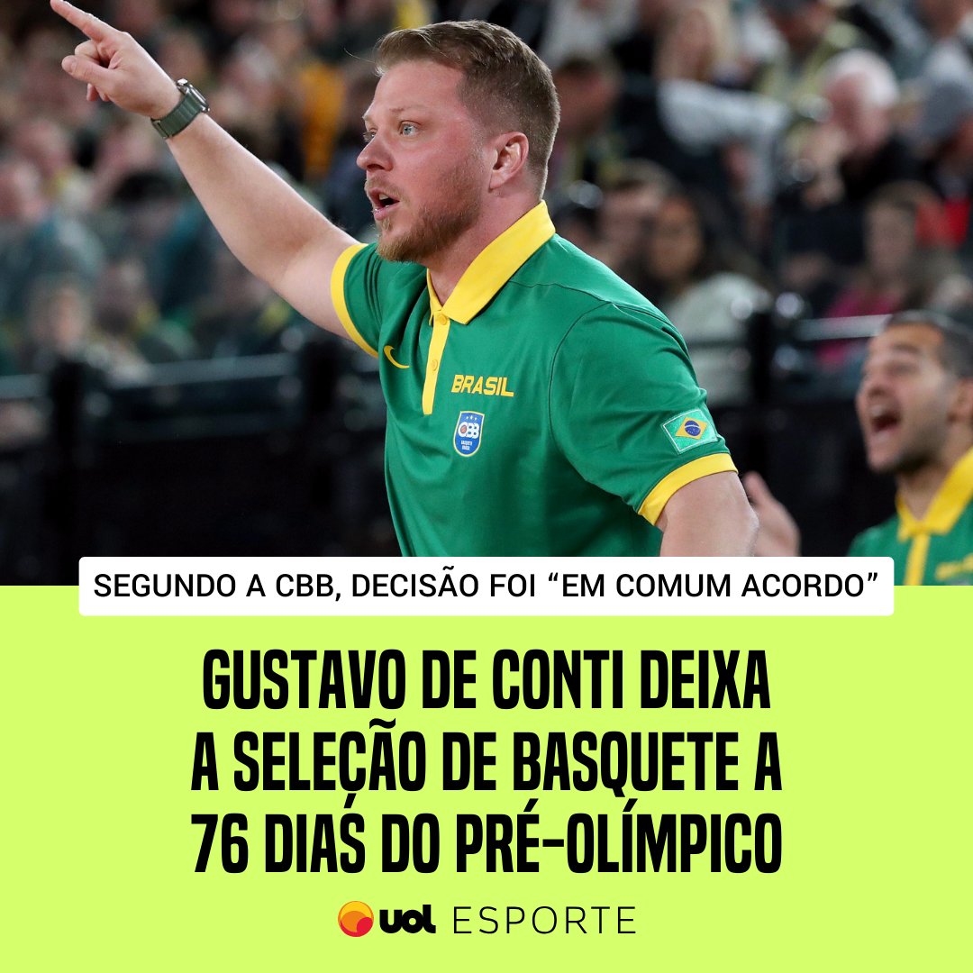 🚨 GUSTAVINHO FORA DA SELEÇÃO A Confederação Brasileira de Basquete anunciou que Gustavo De Conti não é mais técnico da Seleção masculina. Segundo o comunicado, a decisão aconteceu em 'comum acordo'. A saída acontece a 76 dias do Pré-Olímpico, onde a Seleção vai buscar uma…