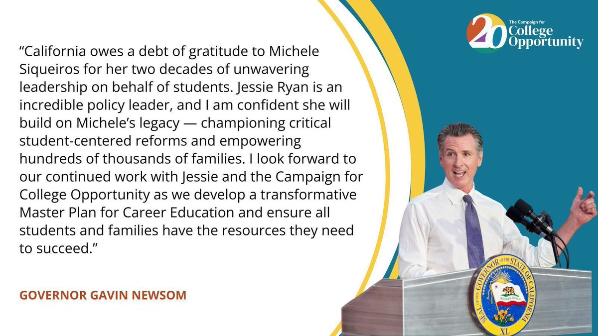 'California owes a debt of gratitude to @MSCollegeOpp.' We know that with @JRCollegeOpp at the helm of the Campaign, we will continue to build on Michele's legacy for students. We look forward to our continued partnership with @CAGovernor to further advance college opportunity!