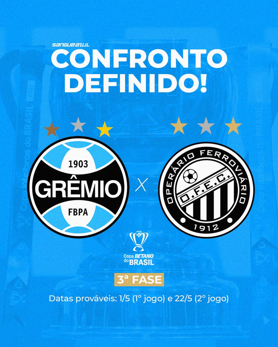 EM BUSCA DO HEXA! 🔥🇧🇷 Grêmio decide a terceira fase da Copa Betano do Brasil contra o Operário-PR na Arena. ▶️ Cadastre-se na @Betano_BR com o código SANGUEAZUL e receba até R$ 1.000 de bônus para se divertir.