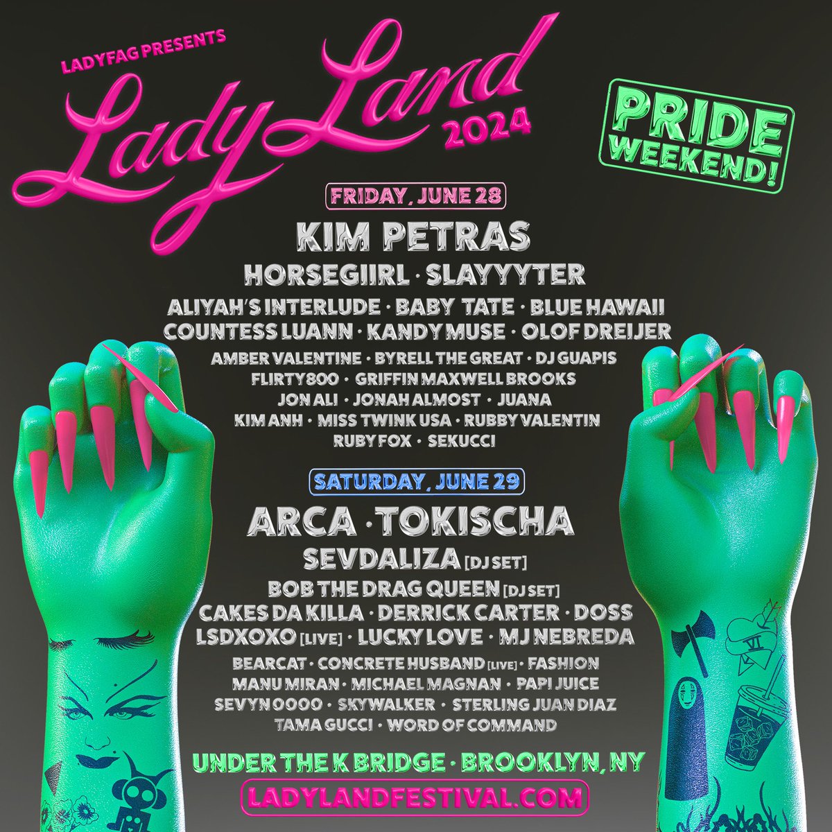 See you at @LadylandFest 2024! June 28 + 29 at Under the K Bridge in Brooklyn, NY. Register now at ladylandfestival.com to access presale this Friday, April 19 at 12pm EST🪩🪩🪩