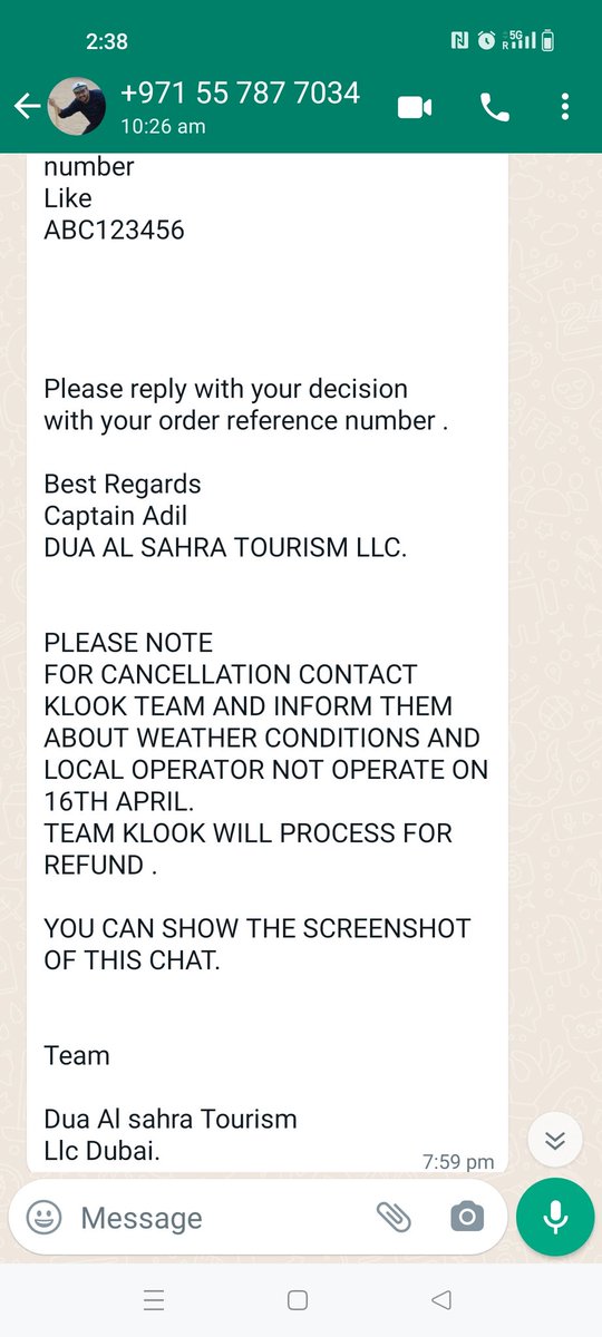 Amit_Supe's tweet photo. @KlookTravel #Fraud
booked a dessert safari for 16 APR which was cancelled by the local operator due to weather conditions. Dubai was under water yesterday #DubaiStorm #DubaiFlooding
Klook team is not processing a refund claiming that the tour was attended by me. This is a fraud https://t.co/AZbz18b8w5
