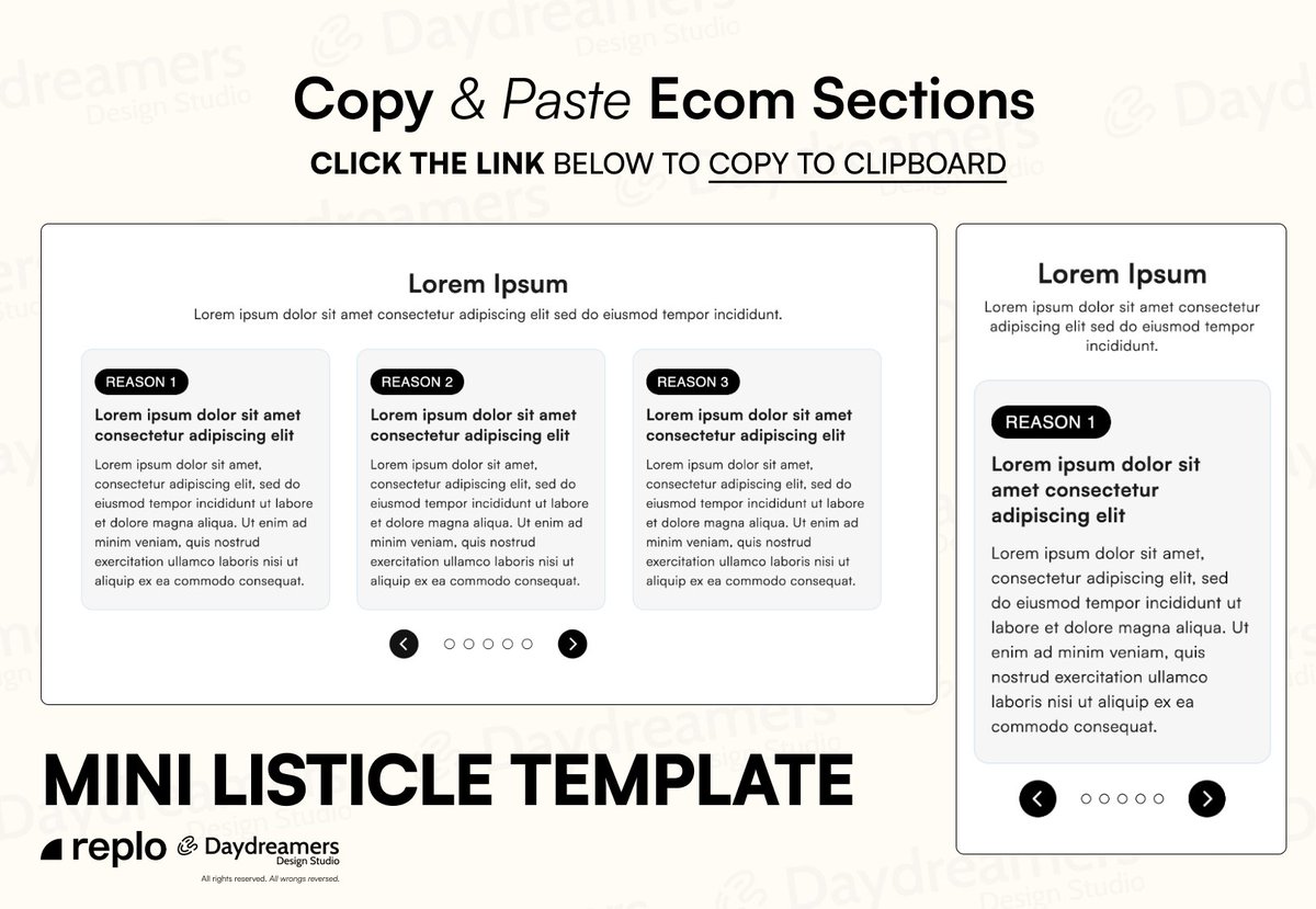 If your product has common objections or requires explanations try using a mini listicle in your page

Steal this 'mini listicle' section we developed in Replo 

Click the link below to copy & paste into your Replo editor