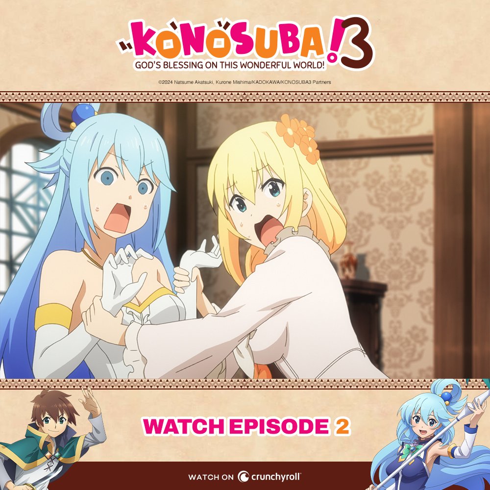 The latest episode of KONOSUBA -God's blessing on this wonderful world! 3 is now available on @Crunchyroll ✨ Watch: got.cr/konosubae2-tw