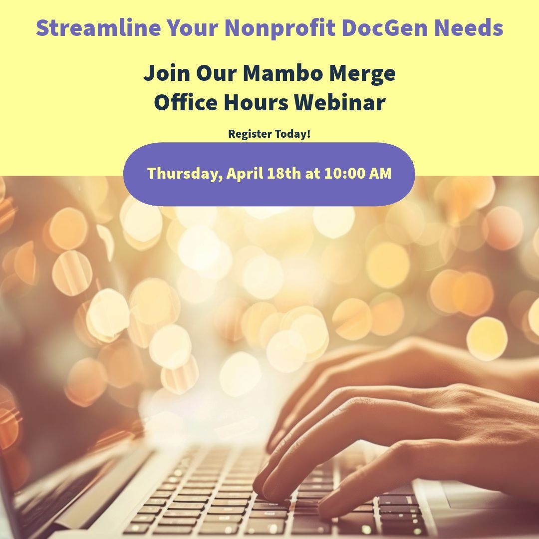 Nonprofits with #Salesforce! 

Tune in tomorrow for a super speedy session on free document generation out of SF for #nonprofits! We'll be covering specific use-cases, time savers, and nonprofit-focused functionality.

Register today!
cloud.news.mambomerge.app/OfficeHours
#AppExchange #DocGen