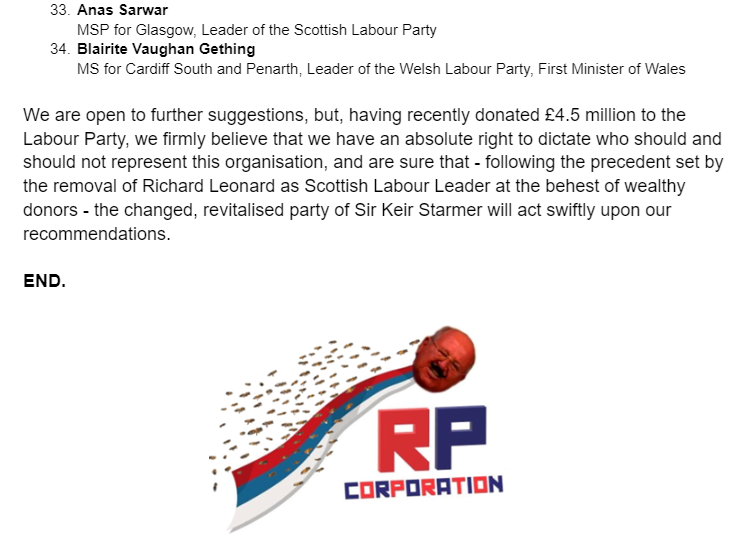BREAKING: In new press release RP Corp call for RESIGNATION of ANGELA RAYNER as Labour Deputy Leader and other honorary titles.