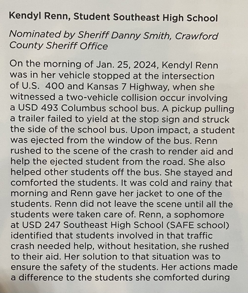 KHPTrooperGary's tweet photo. Thank you Kendyl and congratulations!
#Hero #excellence #KansasTSC https://t.co/G2TTcbcQsV
