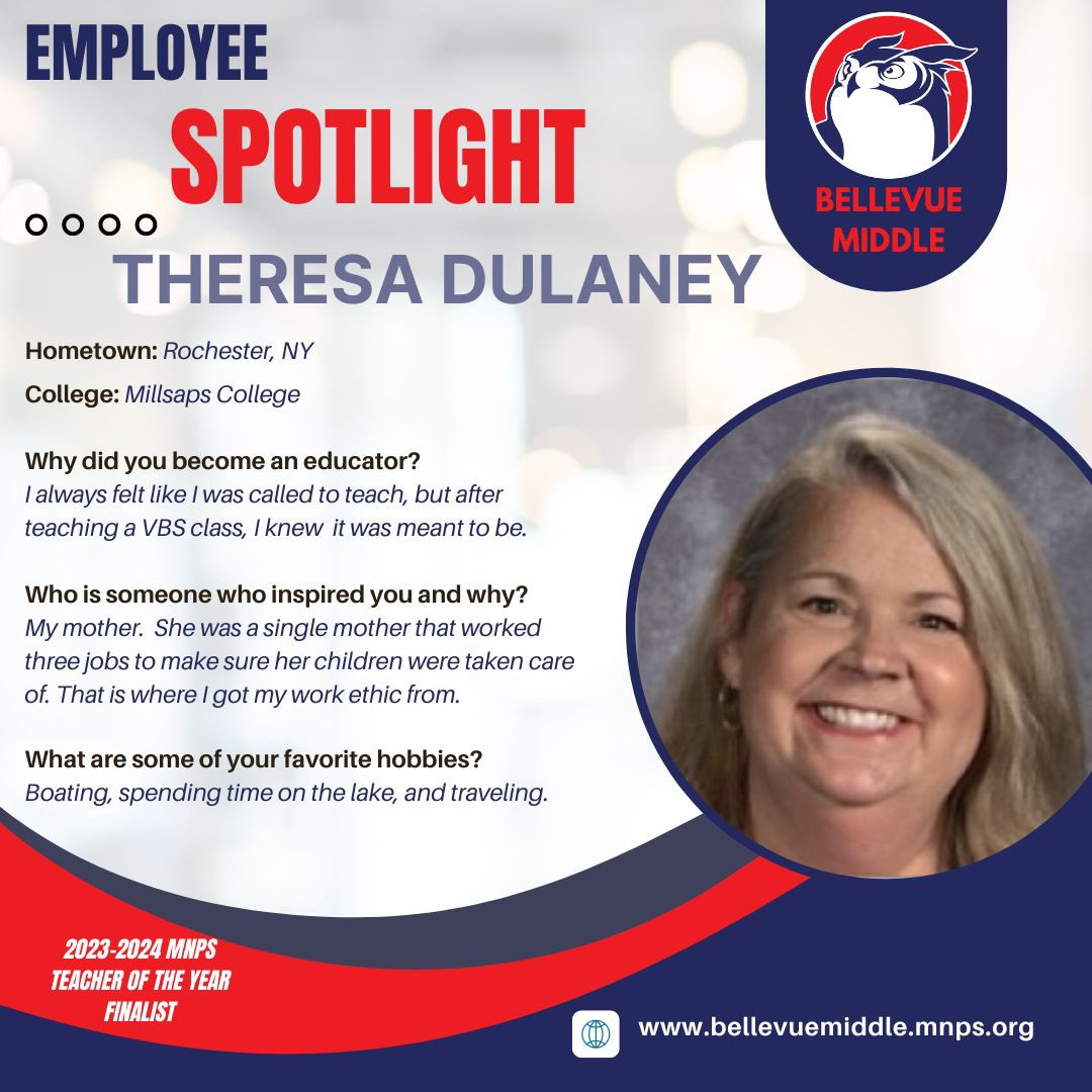 It’s a great day to be a Mighty Owl and a great day to brag on our MNPS Teacher of the Year Finalist, Ms. Dulaney! 🦉💙