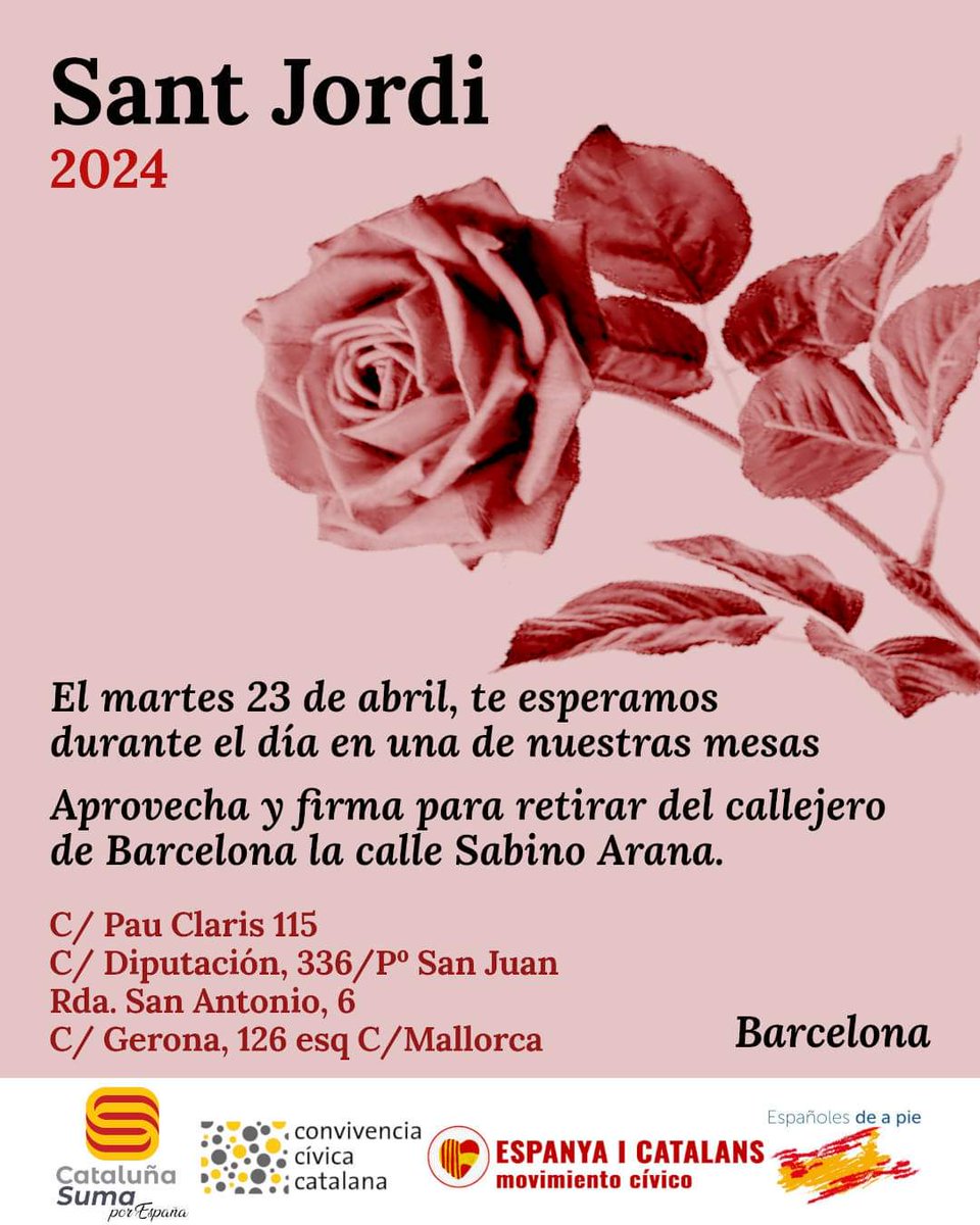 ❌Estaremos repartiendo rosas y pulseras con la bandera de España. Te esperamos ‼️