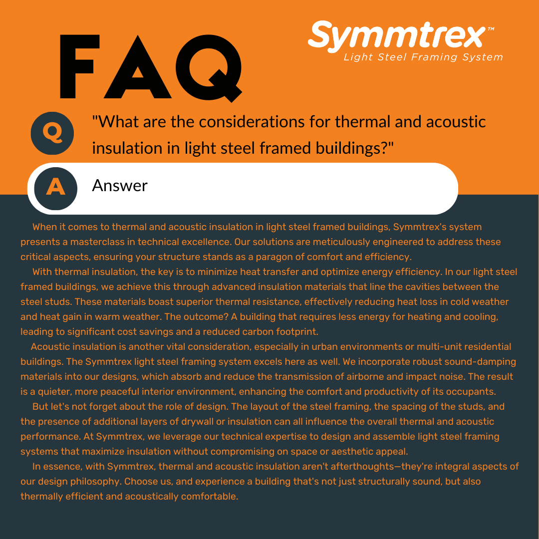 FAQ of the week: What are the considerations for thermal and acoustic insulation in light steel framed buildings?

#constructionprojects #lightsteelframing #structureforsuccess #modularconstruction #designbuild #energyefficiency #thermalinsulation #acousticinsulation